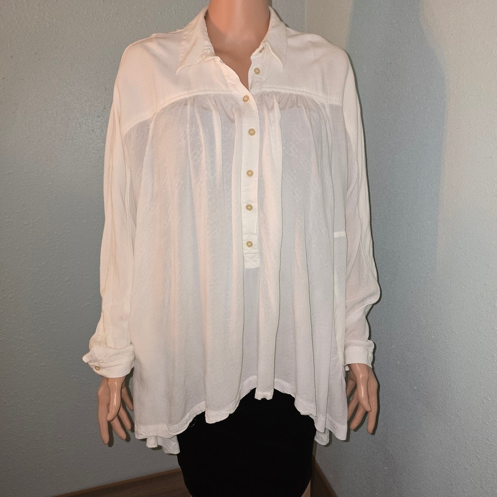 Free People Ivory‎ Gauze Button Down High-Low Tunic Shirt Blouse Women's Size M